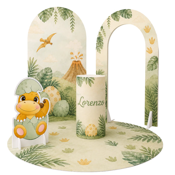 Compleanno dinosauri — Set Prestige allestito per un compleanno a tema dinosauri, scenografia completa SagoMax