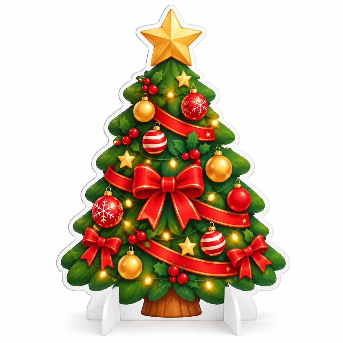 Albero con nastri rossi — sagoma natalizia in PVC stampata