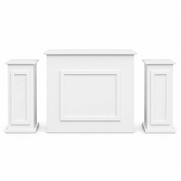 Set Boiserie Bianche SagoMax: banco centrale con cornice a rilievo e due colonne laterali abbinate, in PVC bianco da decorare